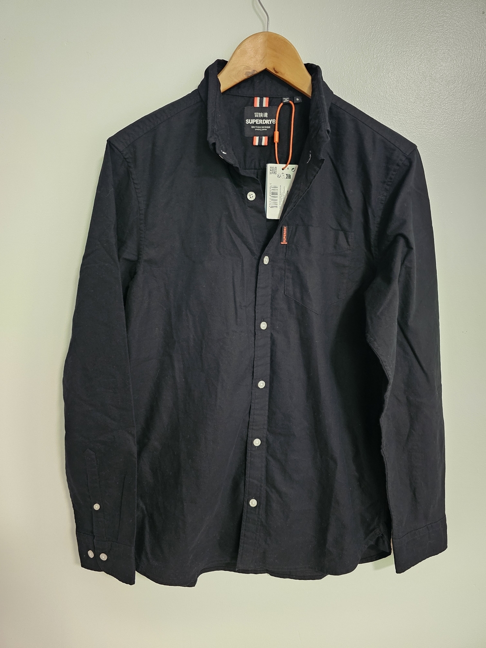 Superdry Men's Black Button-Down Oxford Cotton Shirt Size Small New With Tags